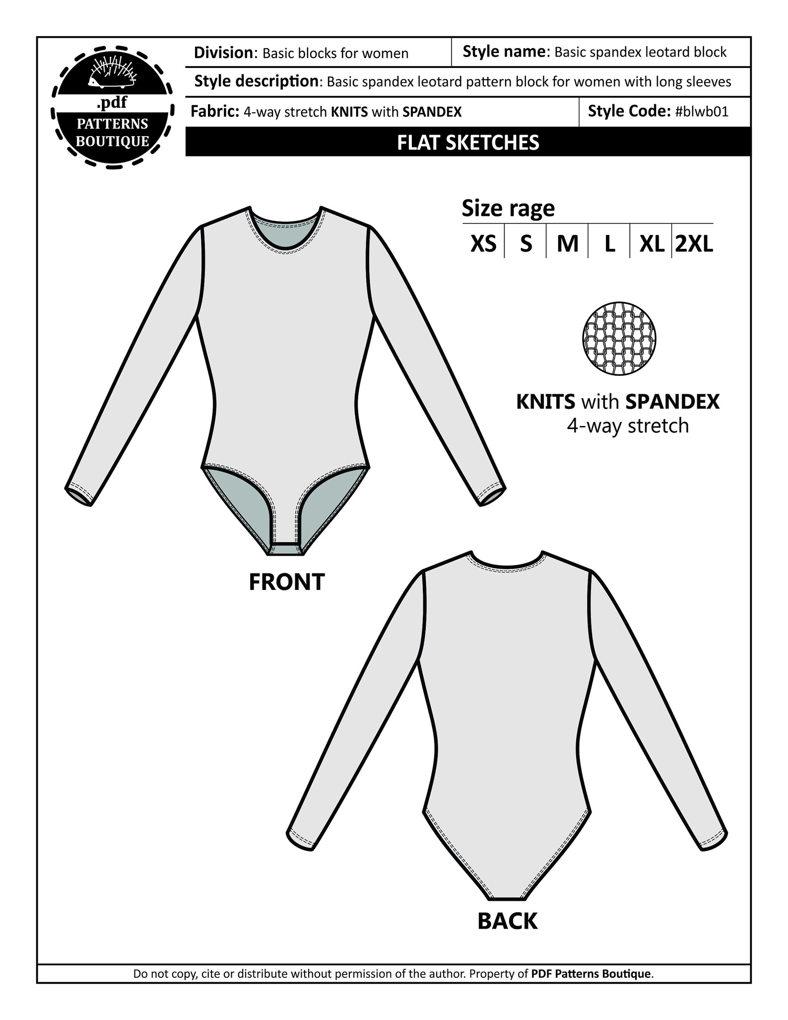 Basic LEOTARD Pattern BLOCK & SLEEVE for Knit Fabric spandex Etsy UK