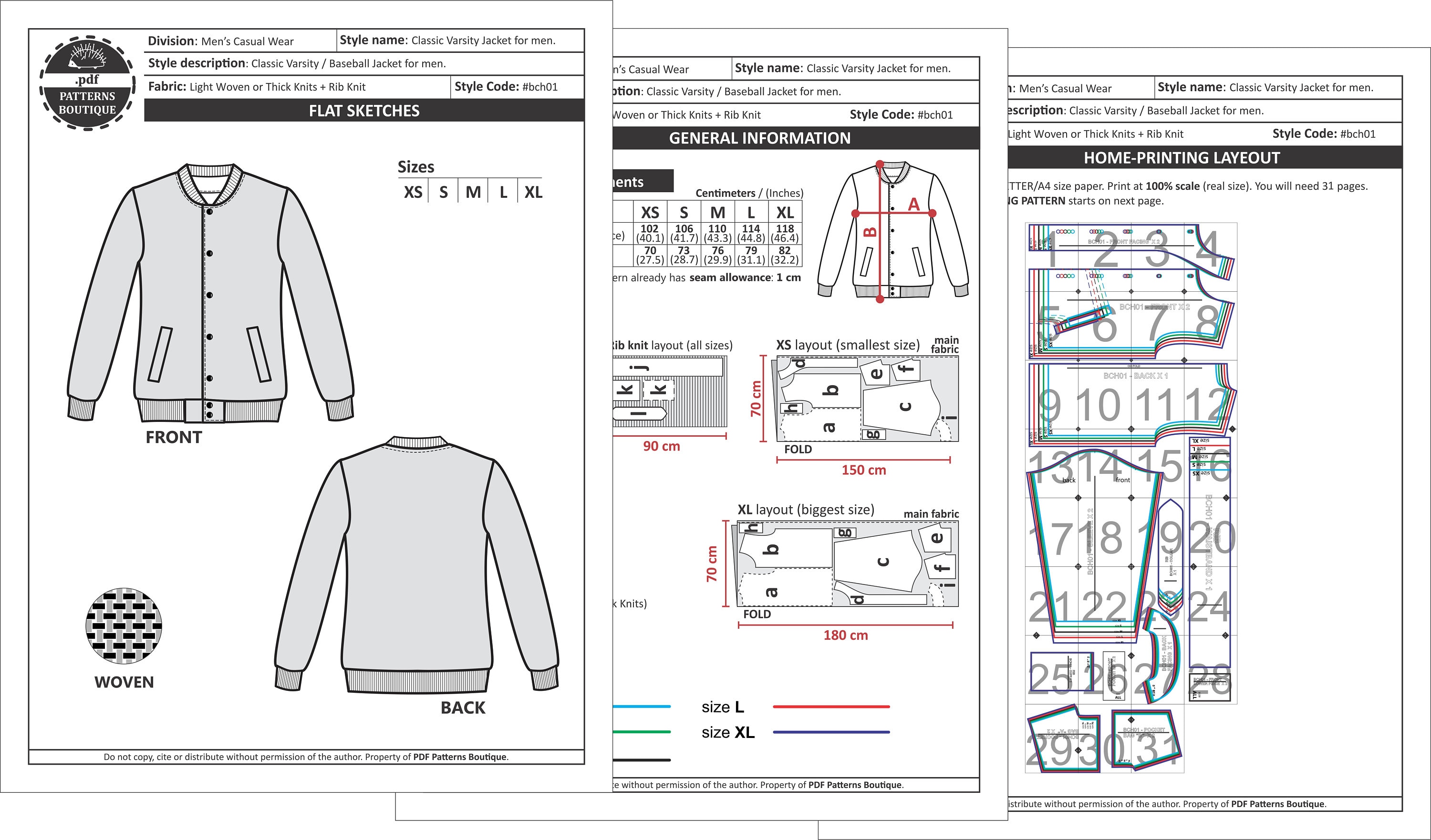 VARSITY JACKET PDF Pattern Download for Men Youtube Sewing Etsy Australia