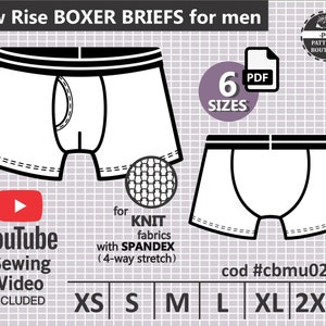 Boxer Briefs for Men / PDF Sewing Pattern / Low Waisted / 6 Sizes from Xs to Xxl /Instant Printable file Download
