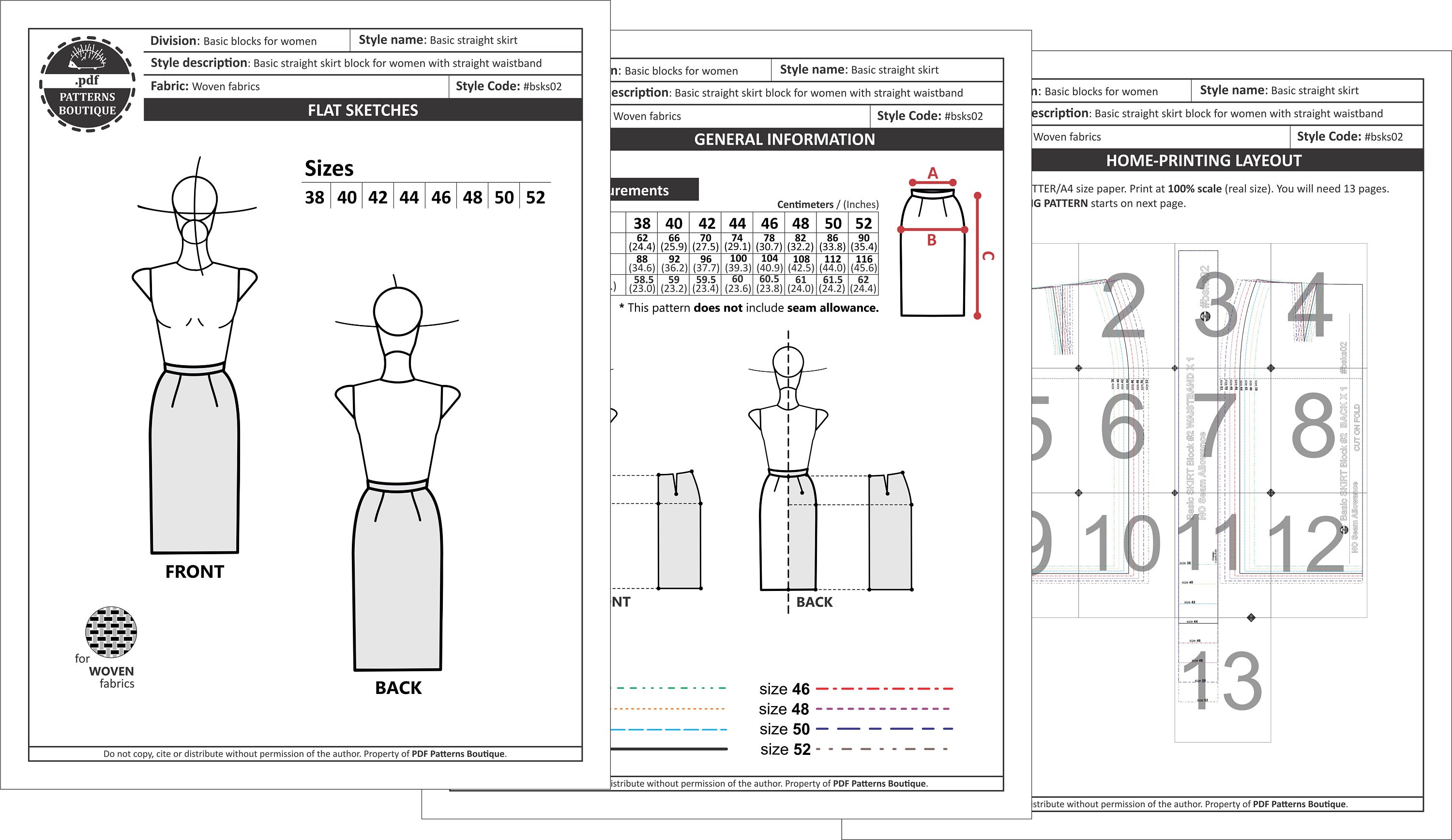 Basic SKIRT Block / Sloper Pdf Sewing Pattern / Basic - Etsy