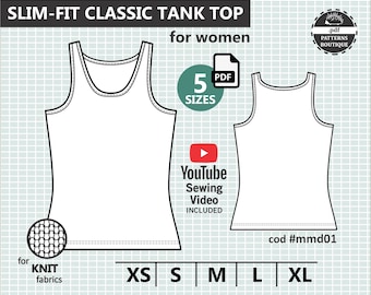 TANK TOP for women - PDF Sewing Pattern & Youtube Sewing Video - Slim fit Workout Top / Sizes from Xs to Xl / Instant Download Pattern