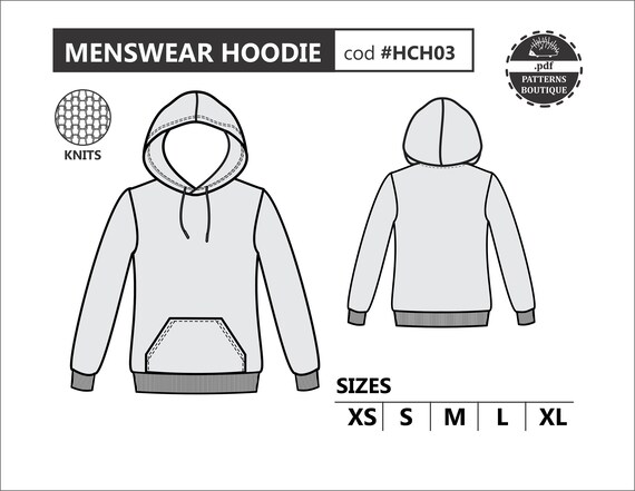 Hoodie PDF Sewing Pattern for MEN. Sizes from Xs to Xl / | Etsy