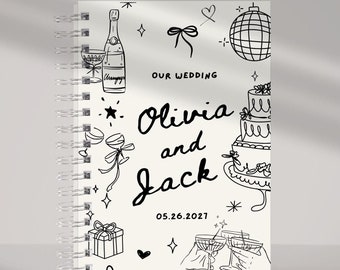 Wedding Planner Book - Black and Cream illustrated Wedding Hard Cover Book - Cute hand drawn cover - Best Friend Wedding Gift to Bride