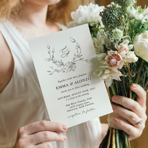 PRINTED Floral Wedding Invitation Set With Envelopes - With RSVP and Details Card - Foil Wedding Suite Stationery - Wedding Announcement