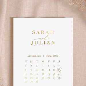 Calendar Foil Simple Save the Date Cards With Envelopes PRINTED Foil Wedding Stationery, Rose Gold, Gold, Silver Wedding Announcement image 1