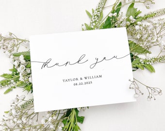 Elegant Thank You Cards - Personalized Folded Cards with Envelopes - Timeless Design Black and White