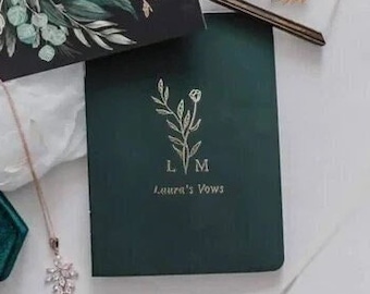 Emerald Green Set of Vow Books,  Elopement Gift for Wedding Vows, Wedding Soft Cover Vow Books, Custom Gift to the Bride