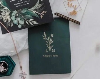 Emerald Green Set of Vow Books / Elopement Gift  / Wedding Vow Books / Real Gold Foil / Wedding Soft Cover Vow Books / Gift to the Bride