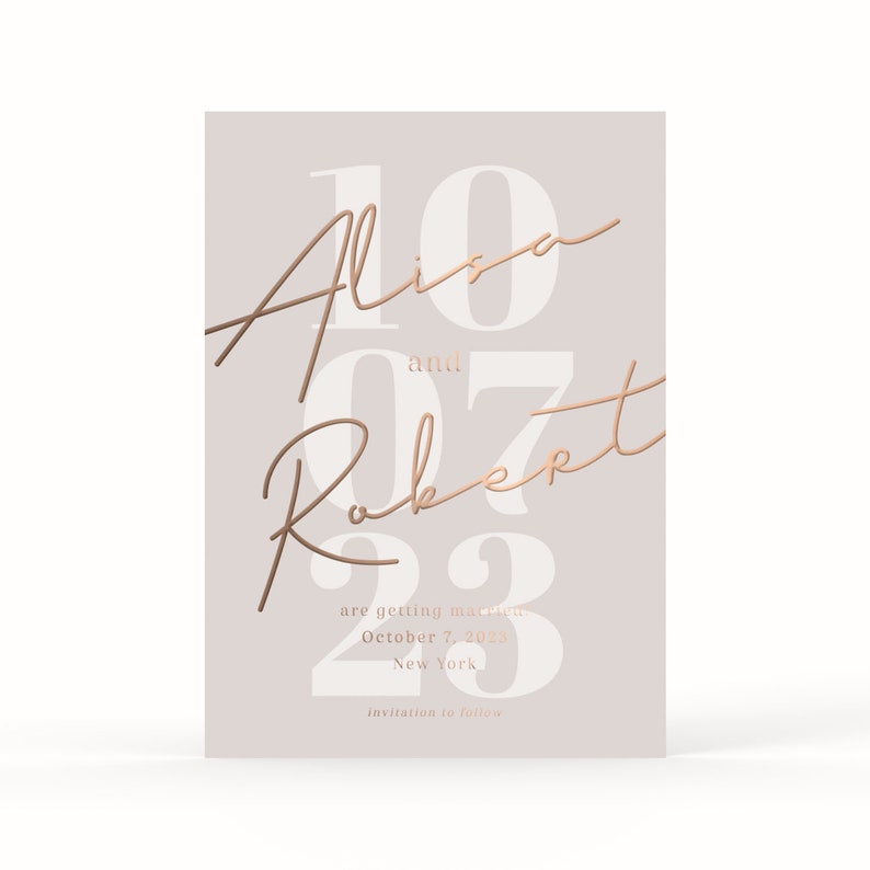 Pink Simple Modern Script Save the Date Cards With Envelopes PRINTED Foil Wedding Stationery, Rose Gold, Gold, Silver, Copper image 2