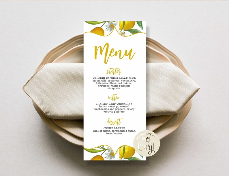 Lemons Menu / Template Printable DIY / Lemonade Party / | Etsy