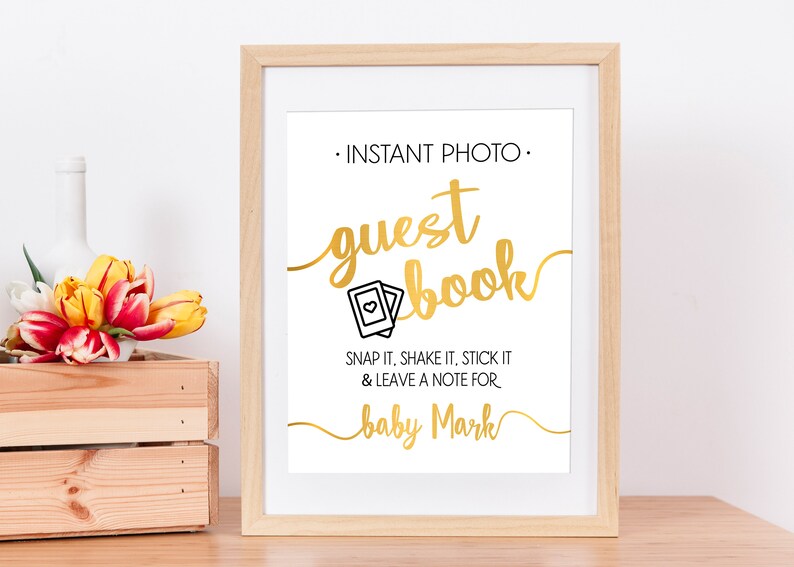Personalized Polaroid Guest Book Sign Gold Foil Baby Shower Etsy
