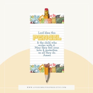 Pencil Blessing and Prayer Tag for Church, Sunday School or Kids Classroom for Back to School Handout or donation First Day of School
