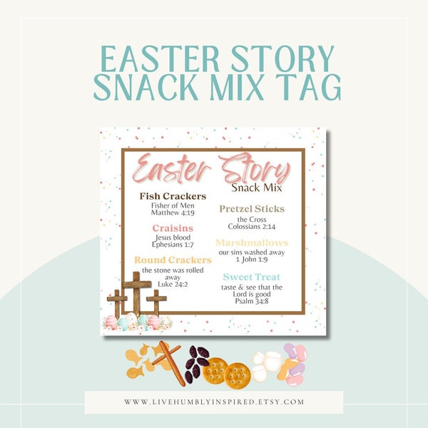 Easter Story Snack Mix Tag Download and Printable Teach the Resurrection Story Lent Church Sunday School Classroom Easter Basket or Activity