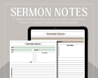 Sermon Notes Printable & Downloadable Template - Multi Color and Size Bible Study Get Deeper into Church and Religion