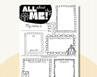 All About Me Printable Sheet for Sunday School, Church, Homeschooling or Religious Classrooms | Back to School Faith Christian