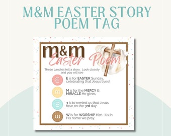 Baixe e imprima a etiqueta com o poema da história da Páscoa com M&Ms para ensinar a história da ressurreição na Quaresma, na igreja, na escola dominical, na sala de aula, na cesta de Páscoa ou em outras atividades.