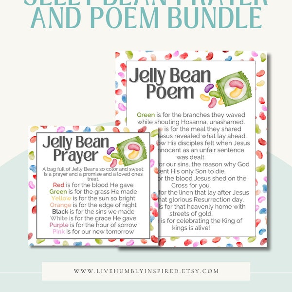 Jelly Bean Prayer Tag and Poem Handout Bundle Download Print Teach Easter Resurrection Story Lent Church Classroom VBS snack handout