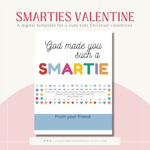 Smarties Christian Faith Kids Valentine Printable and Download with Bible Verse and Smartie Candy for Church Sunday School or Classroom