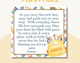 Backpack Blessing Prayer Tag Download and Printable Handout for Back to ...