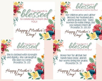 Mother's Day Church Tag Download and Printable Handout Gift with Flowers Candy Mom Present Print DIY Bible Verse Religious Multiple Designs