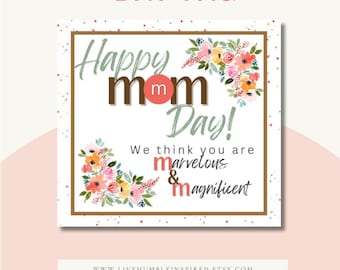 Etiqueta de iglesia M&M para el Día de la Madre, descarga e imprime un folleto con un regalo de chocolate para mamá. Impresión de regalo DIY.