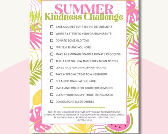 Summer Service Challenge List Digital Download and Printable Handout for Summer Kind Ideas for Kids Christian Customizable VBS handout