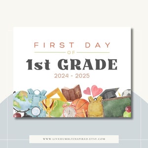 1st Day of 1st Grade School Christian Sign Download and Print | Religious Christian Church Bible Cross Preschool Daycare Elementary