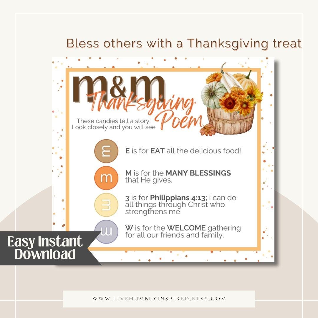 thanksgiving m&m poem printable | faith based treat bag | give