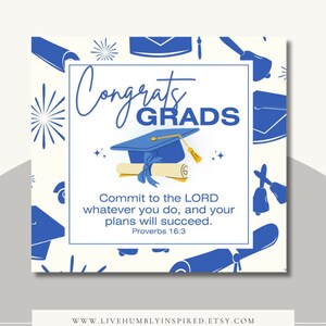 Etiquetas de regalo de graduación para Christian Grad Descarga digital y tarjetas de iglesia imprimibles Versículo bíblico Felicitaciones Proverbios Seminario Multi colores