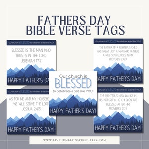 Vaderdag Mountain Church Tag download en afdrukbare folder Cadeau met Candy Man Dad Present Print Bijbelvers Religieuze spreuken Jeremia
