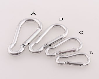 Silver Carabiner Clip with Loop Aluminum Carabiner Gated Spring Snap Key Chains Shaped Carabiner Key Ring Aluminum Carabiner Clasp Connector