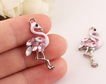 10pcs Flamingo charme, kraan charmes, brid charme, Charme Hangers, roze charmes, sieraden leveringen, sieraden maken, DIY sieraden, voor rits tas charme