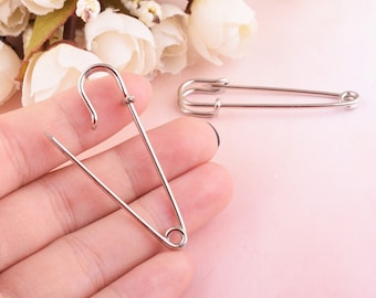 50× 10mm broche de sécurité, 10 pcs broches de sécurité de couleur d’argent, broches de sécurité en métal, broches broches en arrière, conception unique