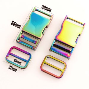 25mm rainbow metal release buckle 1'' rainbow adjuster buckle Strap slide Backpack buckles webbing hardware