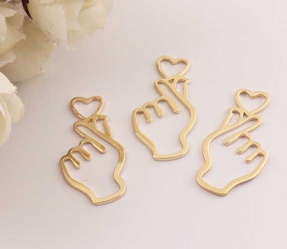 Korean Heart charm, heart jewelry pendant,18k gold pendants,I Love You Charm,jewelry supplies making