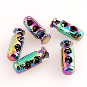 Barile Toggle Cord Lock,Blocco cavo di molla,Rainbow End attiva/disattiva tappo cavo molla d&#39;argento,Doppio foro rotondo Toggle-6/12pcs
