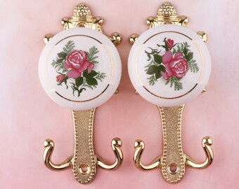 Gold Wall Hook Rose Coat Hook Vintage Curtain Tieback Hook Shabby Chic Bathroom Towel Hook Purse Wall Hanger Hallway Hook Decorative Hook