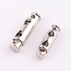 Metal silver spring cord lock,Cord Stopper Cord Lock Spring Cord Lock Alloy Cord Clasp Spring Cord Lock,End toggles,Double Hole Round Toggle