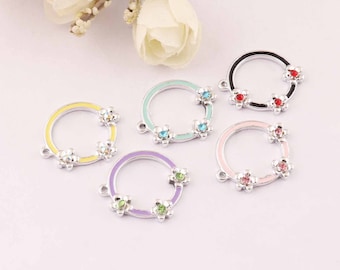 Charme d’émail, charme de cristal d’argent, fournitures de bijoux, fabrication de bijoux, bijoux de DIY, charme rond de bracelet 5pcs