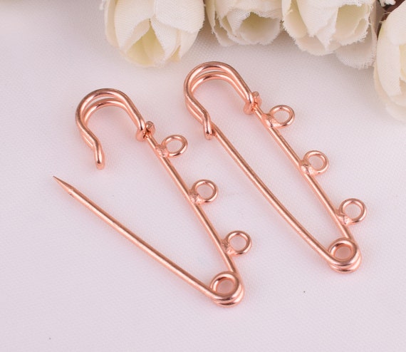 Pink Crystal and Gold Metal Safety Pin Brooch