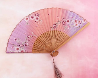 1pcs Japanese style folding FanRed floral folding fan,portable fan cherry blossom Traditional beautiful accessories perfect Gift for women