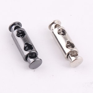 Metal silver spring cord locks,cord stopper Barrel mask Toggle Cord Lock,Gun black Spring Cord Lock,End toggles,Double Hole Round Toggle