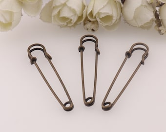 Antique Bronze safety pin shawl clothing kilt pin tag label pin 2" jewelry findings earring pin for charm necklace(15pcs)