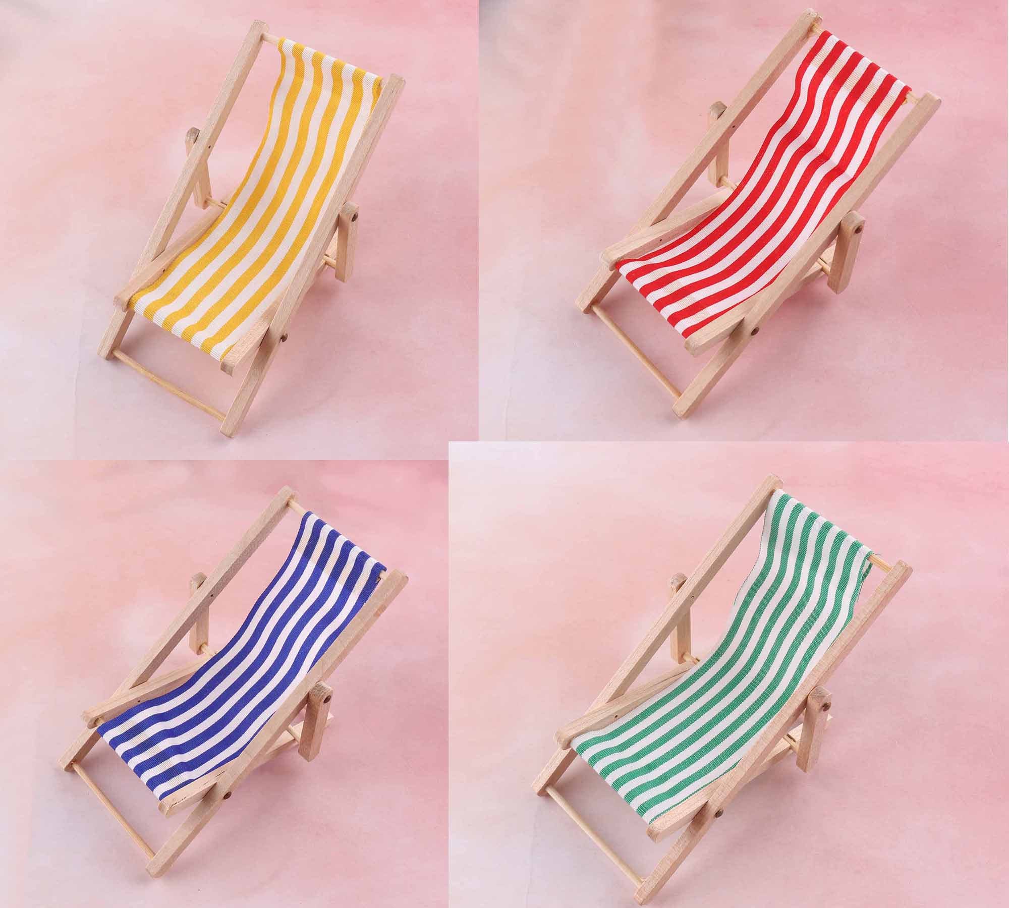 1pcs mini silla1:12 ScaleDollhouse Miniatures Beach Lounge Chair, sillas de casa de muñecas de madera, sillas en miniatura, accesorios de silla de pla