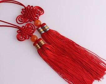 Lyhbsell Handmade Silky Floss Chinese Tassel with Satin Silk Made Chinese Knots for Home and Car Handing Decoration DIY Craft Multiple Colour