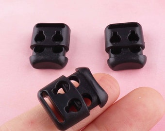 black Plastic Stopper Cord End Toggle Clip Buckle double hole Lock cord stopper for dressing mask Shoelace Sportswear Accessories rope cord