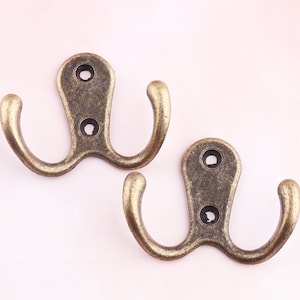 Double Hooks Vintage Hat and Coat Hanger Rustic Bathroom Towel Hook Decorative Hooks Wall Mounted Towel Hook Antique Bronze Hallway Hook