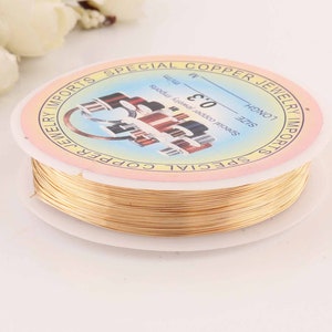 0.3mm Spool of thin brass wire thread,15 meter Round Dead wire,Plated brass wire,jewelry wire,jewelry supplies components,Solid Yellow Wire