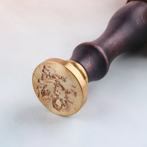 sello de cera de sellado de la boda, sello de sello personalizado personalizado, sello del día de San Valentín, sello de cera de madera hecho a mano, sello de felicidad doble