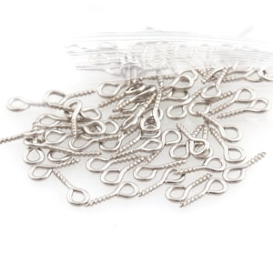 Silver Tiny Eye Bails Eye Hook Screw,Screw Eye Bails Eye Pin Connectors Silver Eye Bails,Eye Hooks,Screw Bail,Screw for Beads,Jewelry Supply